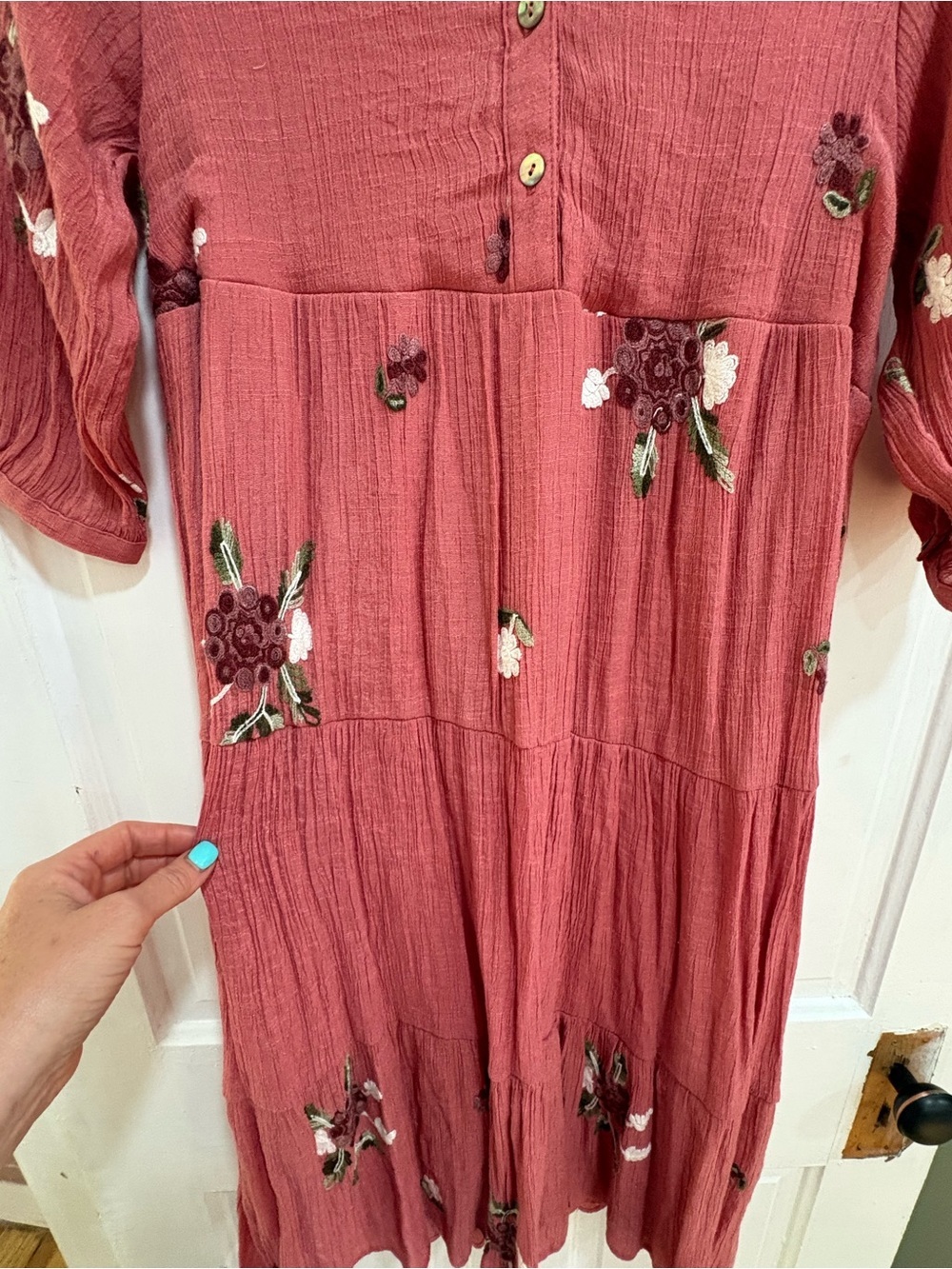 fig and flower Dusty Rose Floral Tiered Midi Dress - Picture 7 of 13